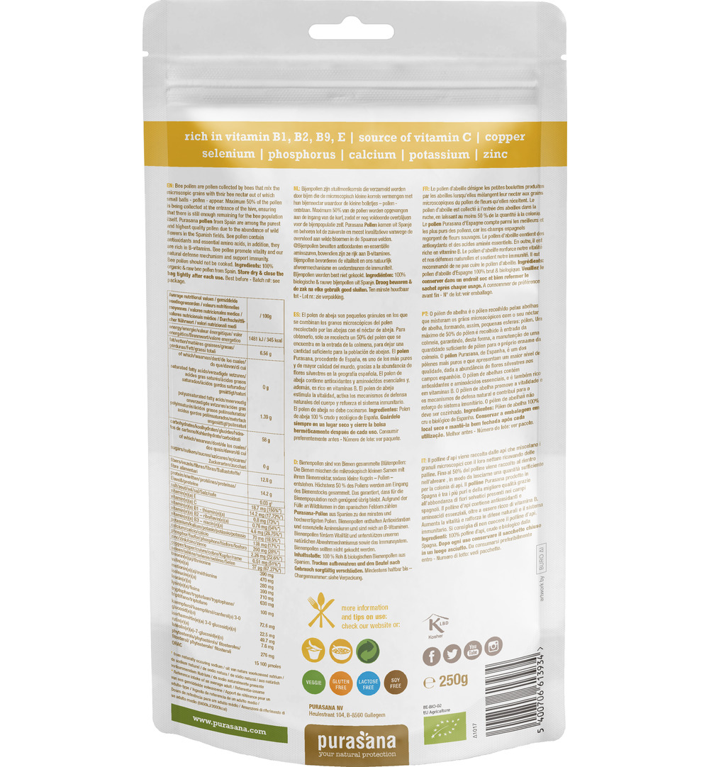 Purasana Bijenpollen Stuifmeelkorrels Bio (250 gr)