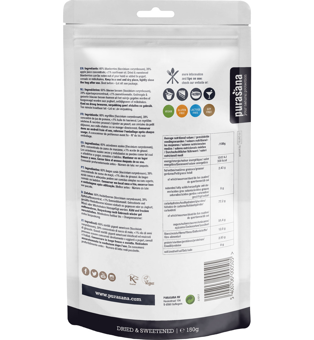 Purasana Blauwe Bessen - Vegan (150 gr)