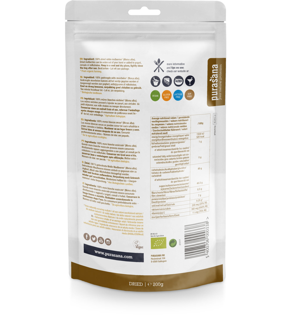 Purasana Witte Moerbeien Vegan Bio (200 gr)