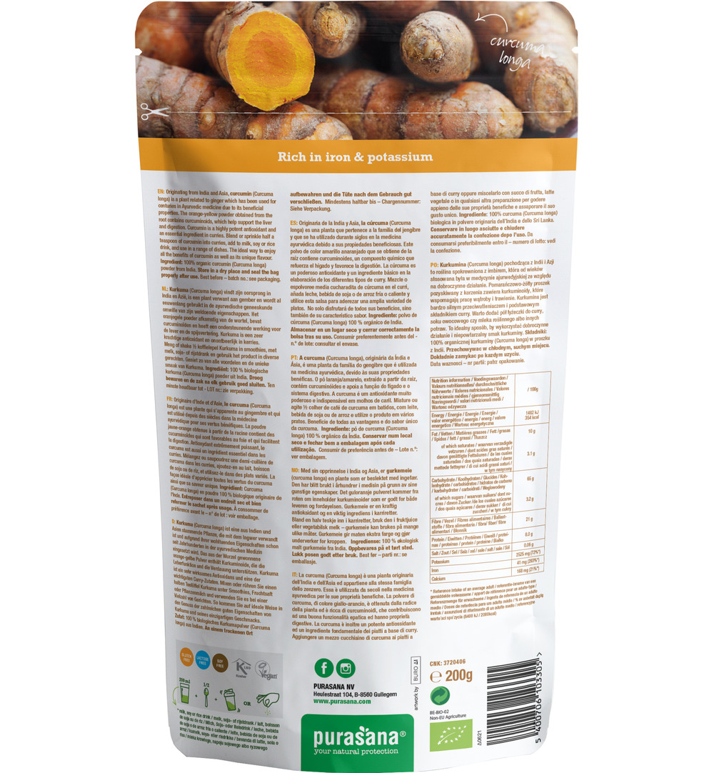 Purasana Curcuma Poeder - Vegan Bio (200 gr)