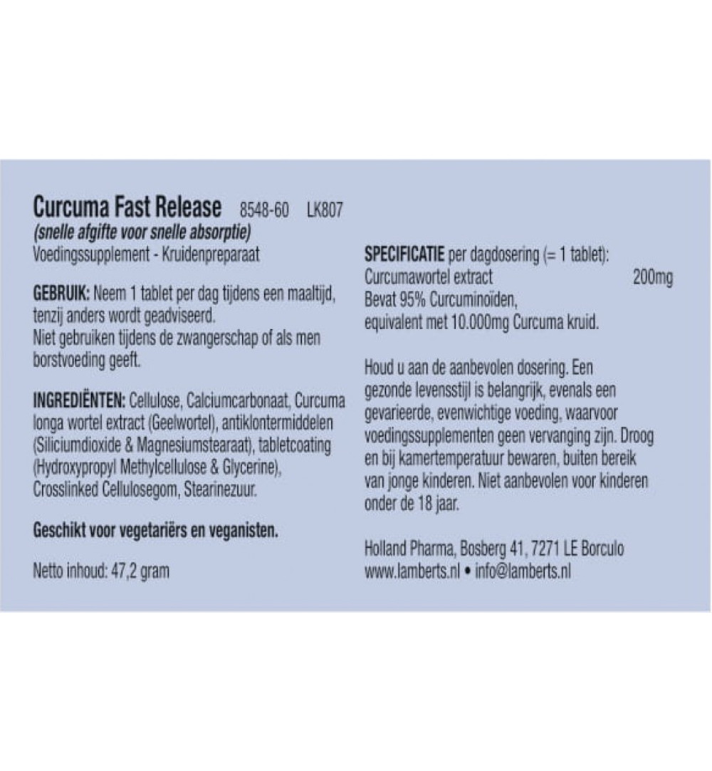 Lamberts Curcuma fast release (60 tabletten)