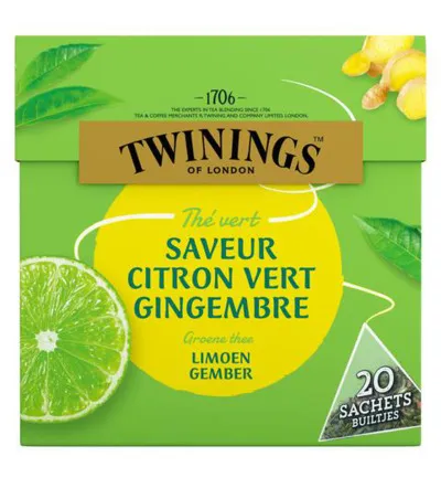 Twiningsgroene Thee Limoen Gember (20 stuks)