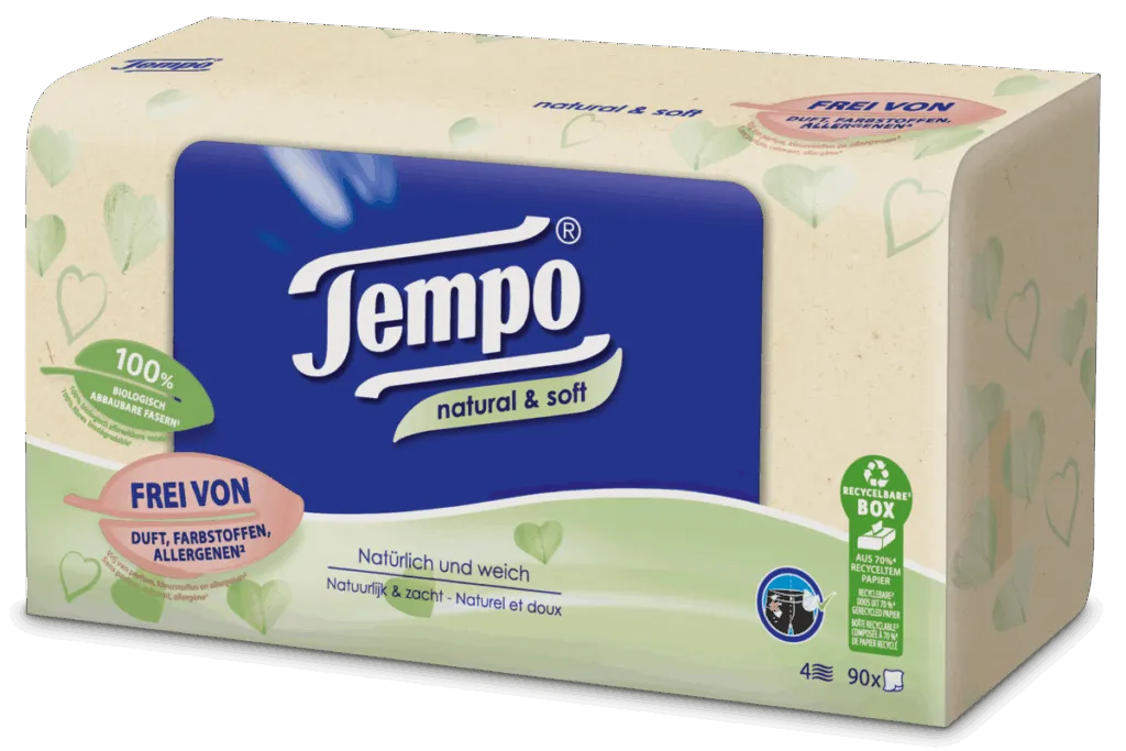 Tempo Tissue Box Natural & Soft 4-Laags (90 stuks)
