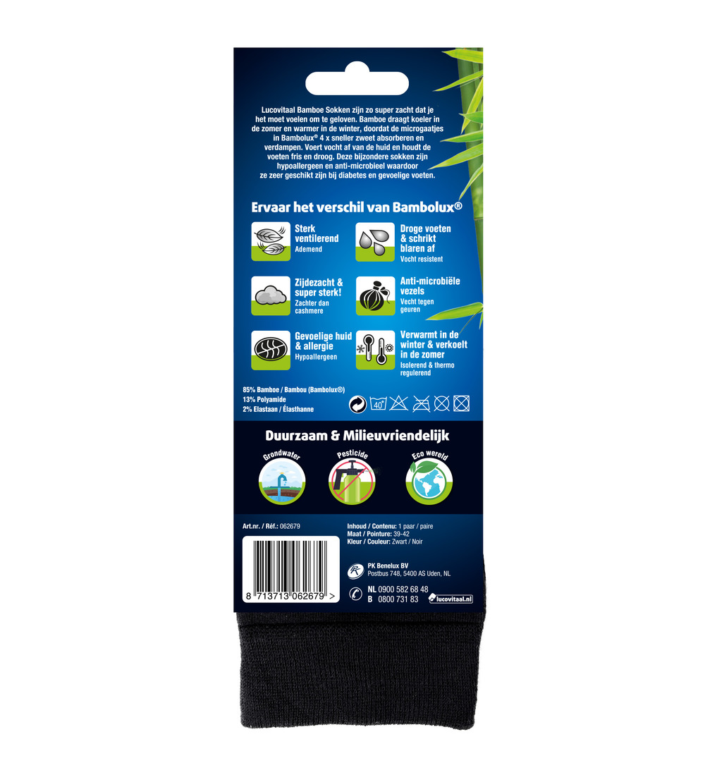 Lucovitaal Bamboe Lange Sokken Zwart 39-42 (1 paar)