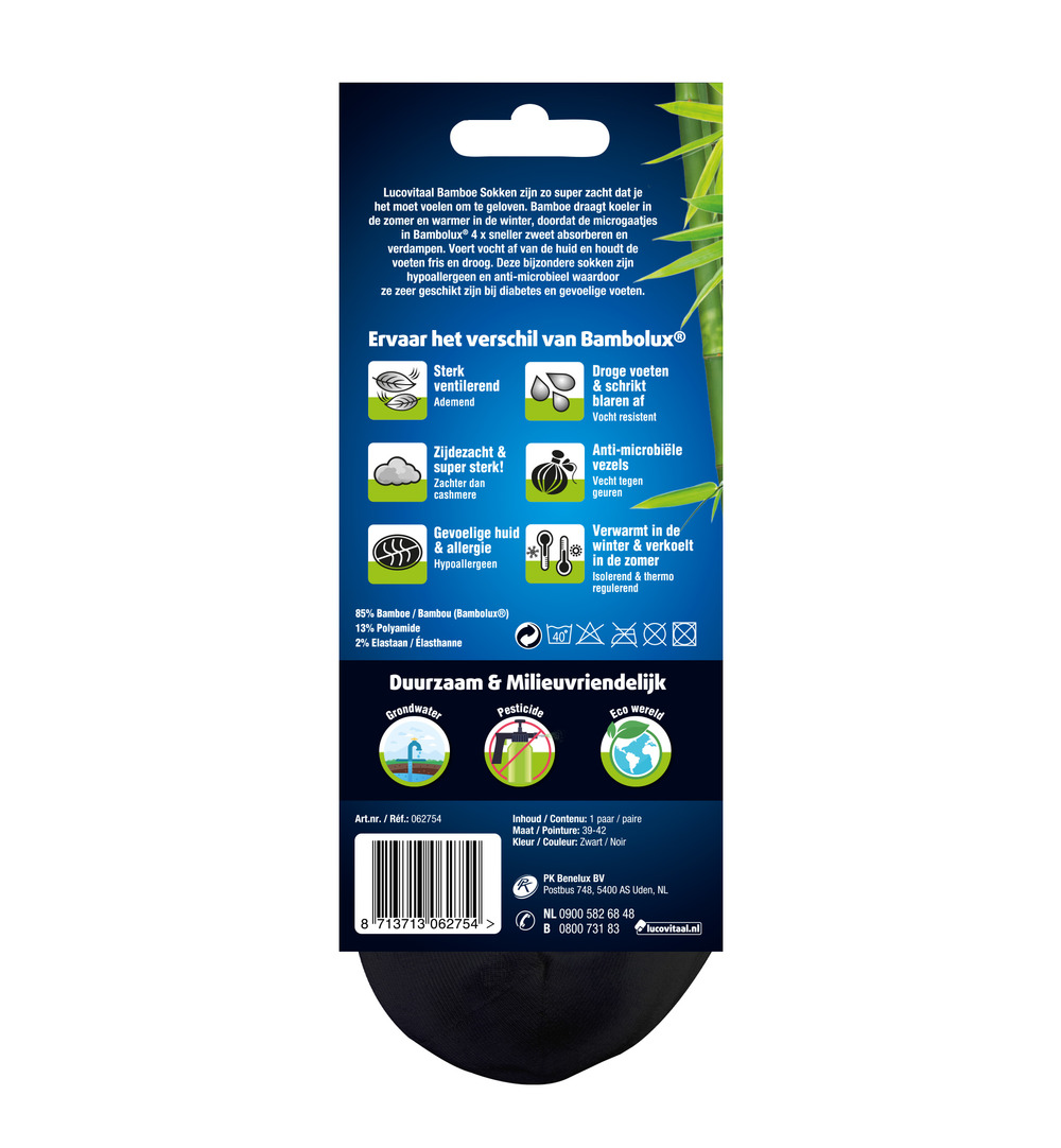 Lucovitaal Bamboe Enkelsokken Zwart 39-42 (1 paar)