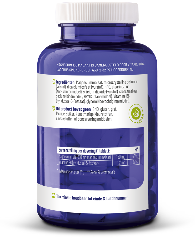 Vitakruid Magnesium 150 Malaat Met Vitamine B6 (P-5-P) (90 tabletten) - image 2