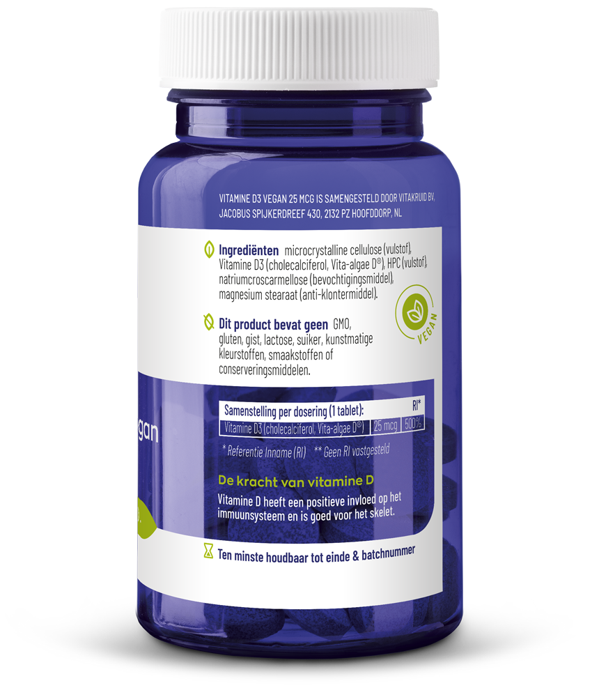 Vitakruid Vitamine D3 Vegan 25 Mcg / 1000 Ie (120 tabletten) - image 2