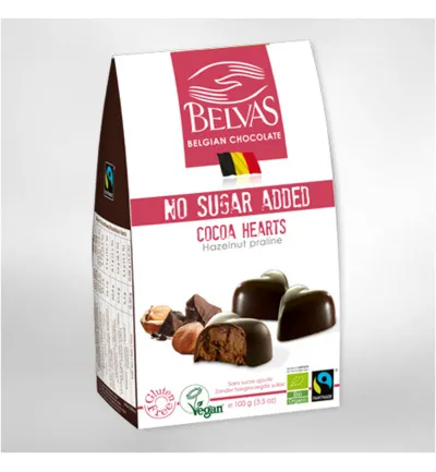 Belvas Choco hart hazelnoot praline bio (100 gr)