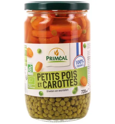 Priméal Doperwten En Wortelschijfjes Bio (720 ml)