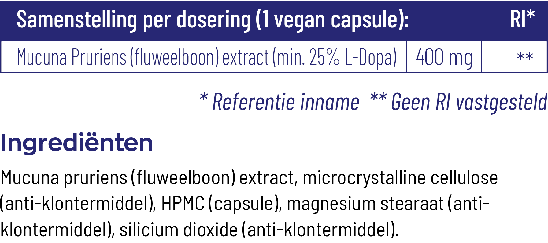 Vitakruid Mucuna Pruriens 400 Mg Minimaal 25% L-Dopa (60 vega capsules) - image 3
