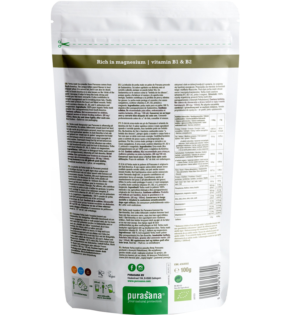 Purasana Yerba Mate Thee Poeder - Vegan Bio (100 gr)