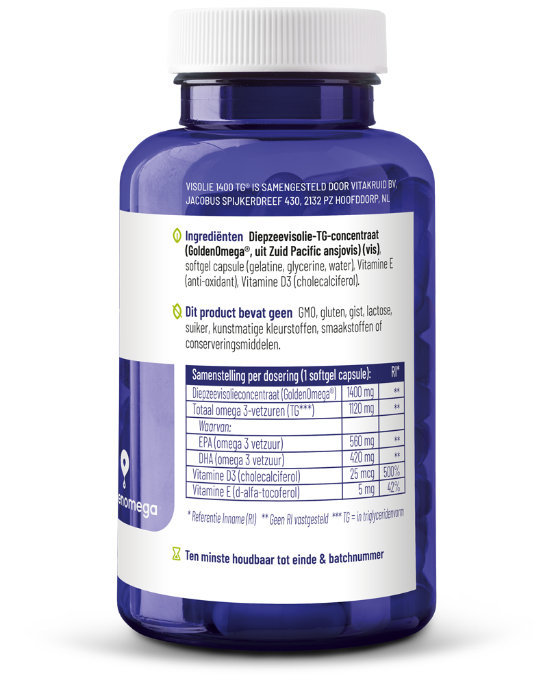 Vitakruid Visolie 1400 Tg® Triglyceriden Met D3 (60 Softgels) - image 2