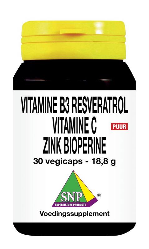 Snp NMN Resveratrol gebufferde vit C zink bioperine (30 vega capsules)