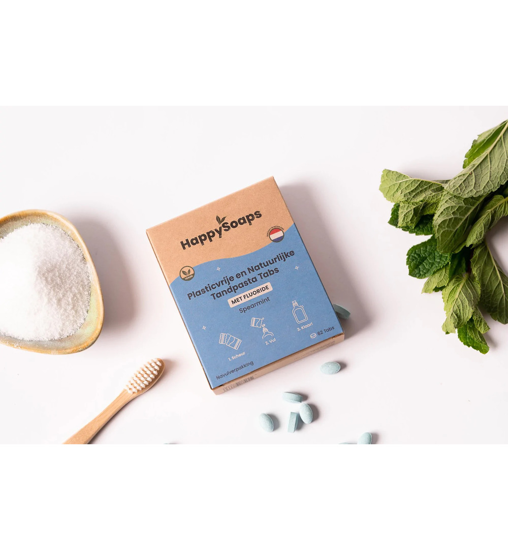 Happysoaps Tandpasta tabs met fluoride navulverpakking (62 tabletten)