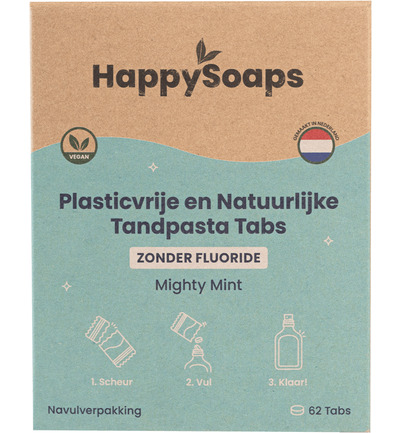 Happysoaps Tandpasta tabs zonder fluoride navulverpakking (62 tabletten)