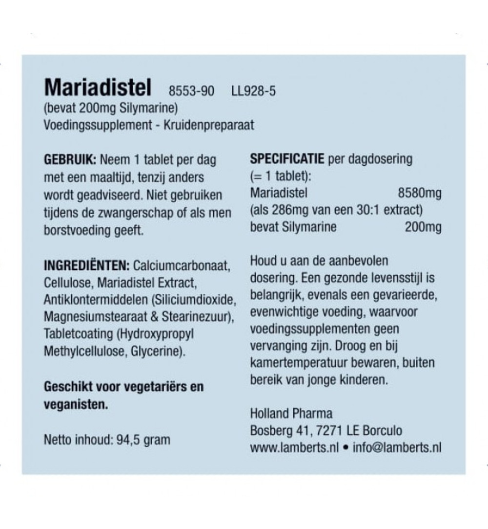 Lamberts Mariadistel 200mg silymarin (90 tabletten)