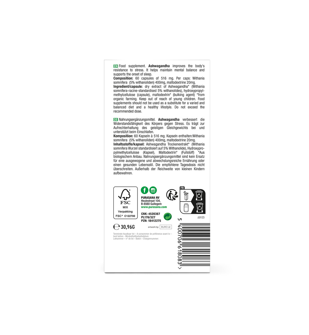 Purasana Ashwagandha Vegan Bio (60 vega capsules) - image 3