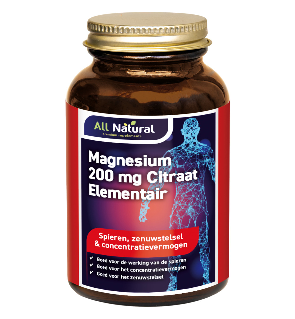 All Natural Magnesium citraat 200mg element (120 tabletten)