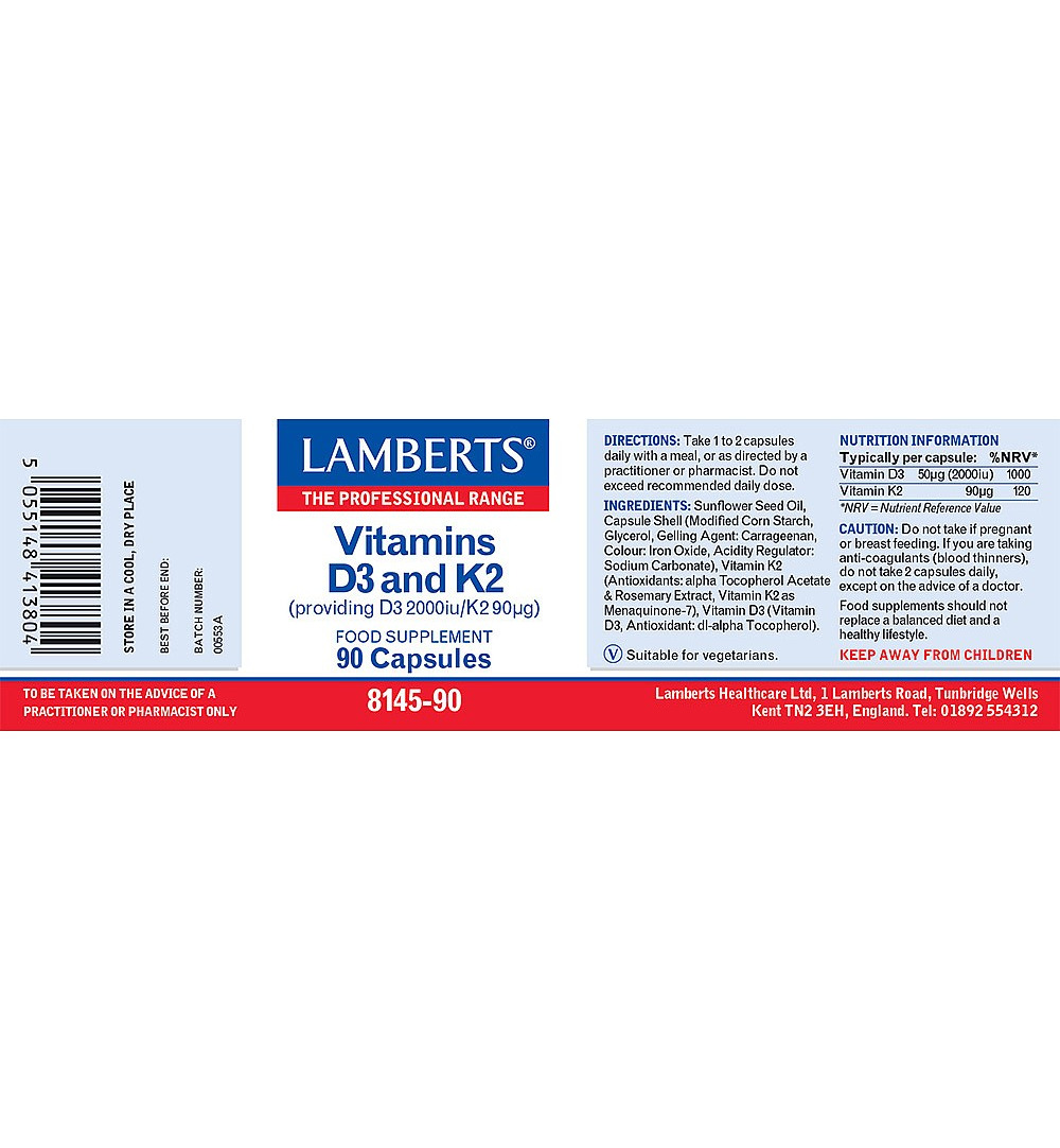 Lamberts Vitamine D3 2000IE en K2 90mcg (90 capsules)