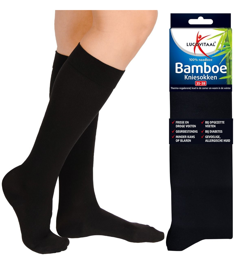 Lucovitaal Bamboe Kniesokken Zwart 39-42 (1 paar)