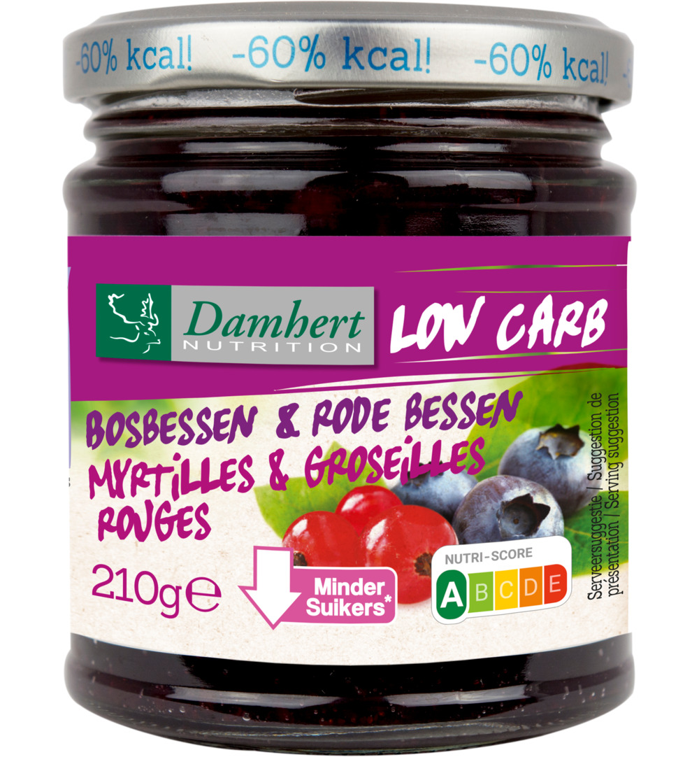 Damhert Dieetconfituur bosbessen & rode bes (210 gr)
