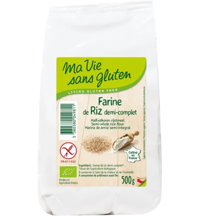Ma Vie Sans Gluten Rijstmeel Halfvolkoren Glutenvrij Bio (500 gr)