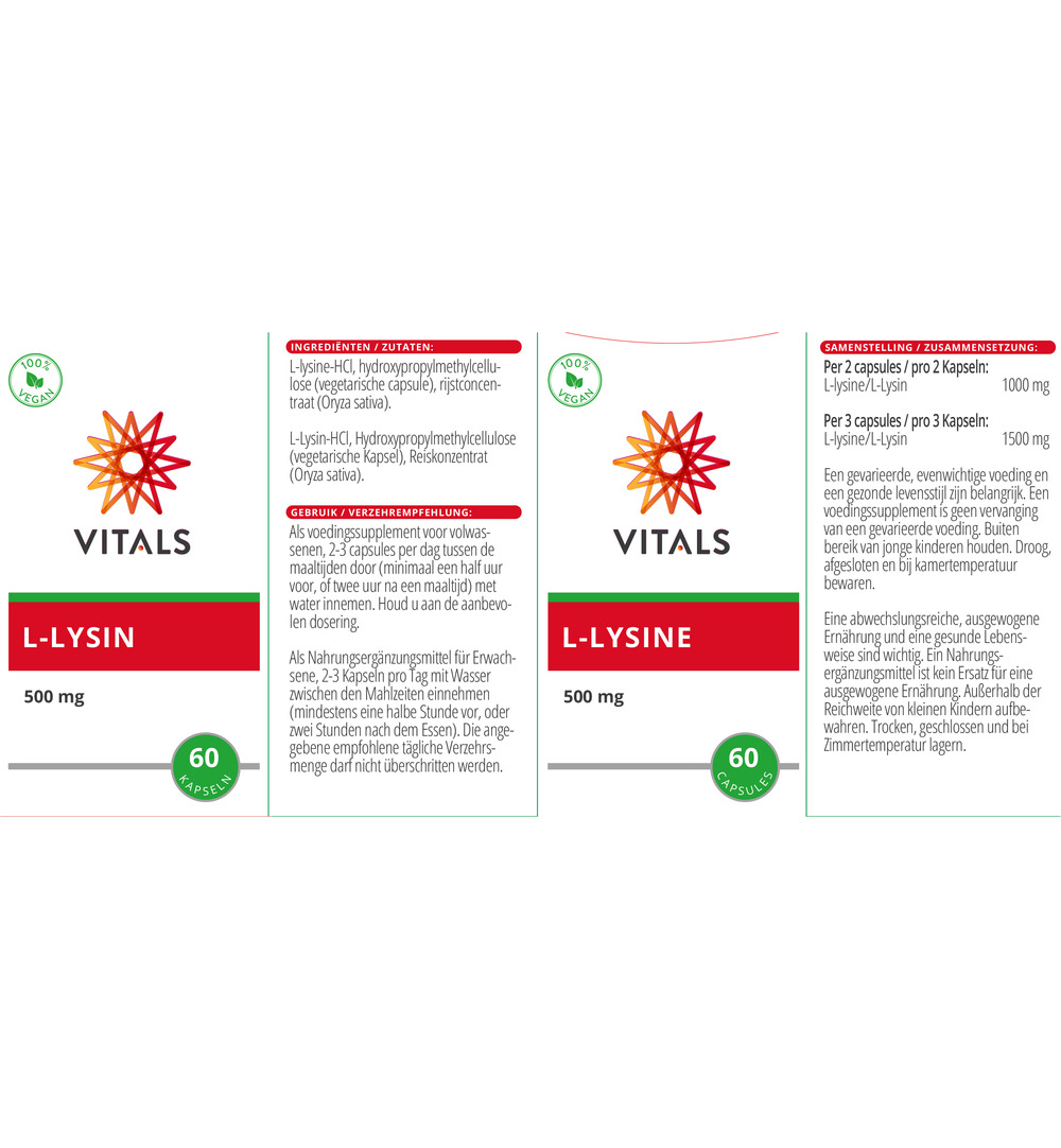 Vitals L-lysine 500 mg (60 vega capsules) - image 3