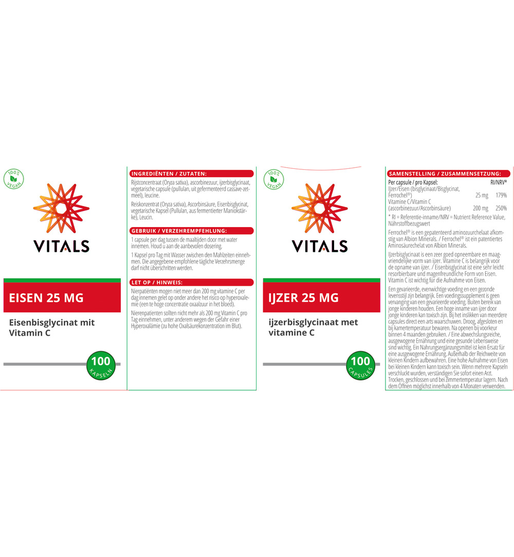 Vitals IJzer 25 mg met Vitamine C (100 capsules) - image 3