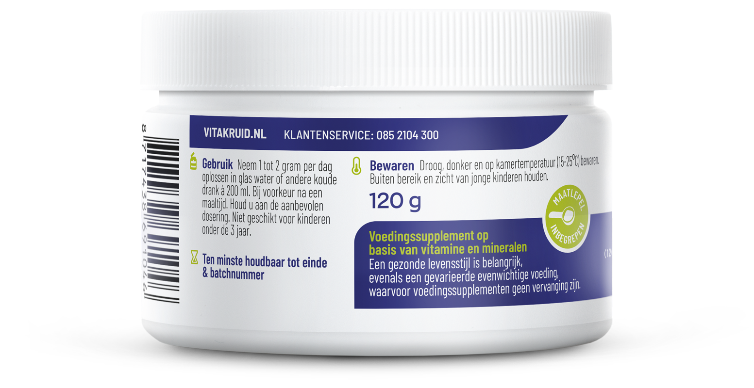 Vitakruid Magnesium Malaat Met Vitamine B6 (P-5-P) (120 gr)