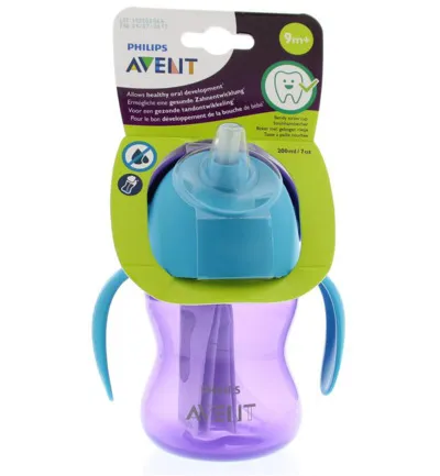 Avent Rietjesbeker meisje paarse beker met blauwe rand (200 ml)