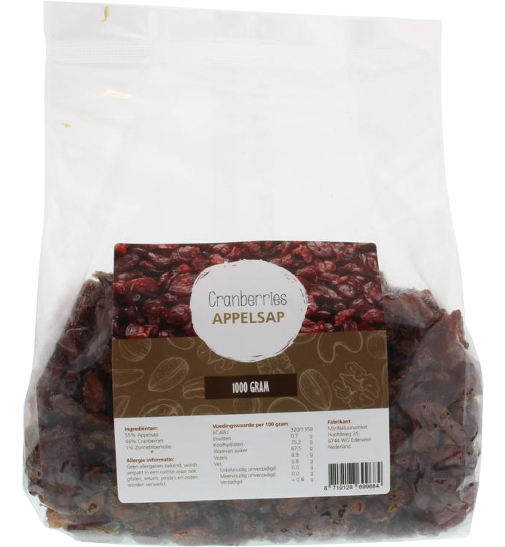 Mijnnatuurwinkel Cranberries Gezoet Met Appeldiksap (1000 gr)