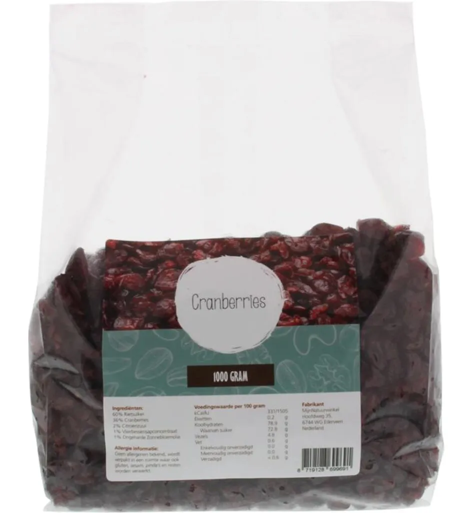 Mijnnatuurwinkel Cranberries Rietsuiker (1000 gr)
