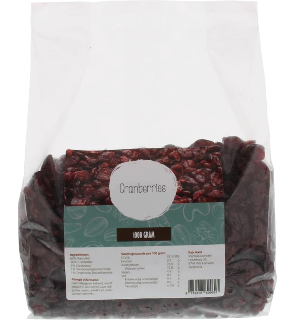 Mijnnatuurwinkel Cranberries Rietsuiker (1000 gr)