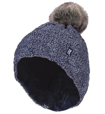 Heat Holders Ladies turnover cable hat with pom pom navy (1 stuk)