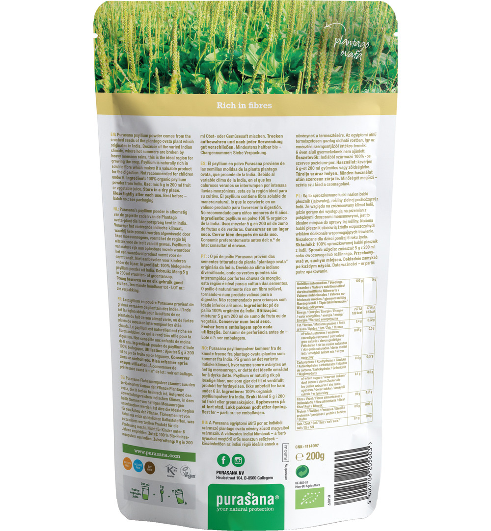 Purasana Psyllium Poeder/Poudre Vegan Bio (200 gr)