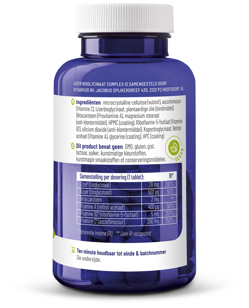 Vitakruid Ijzer Bisglycinaat 28 Complex Oa Koper Vitamine C (90 tabletten) - image 2