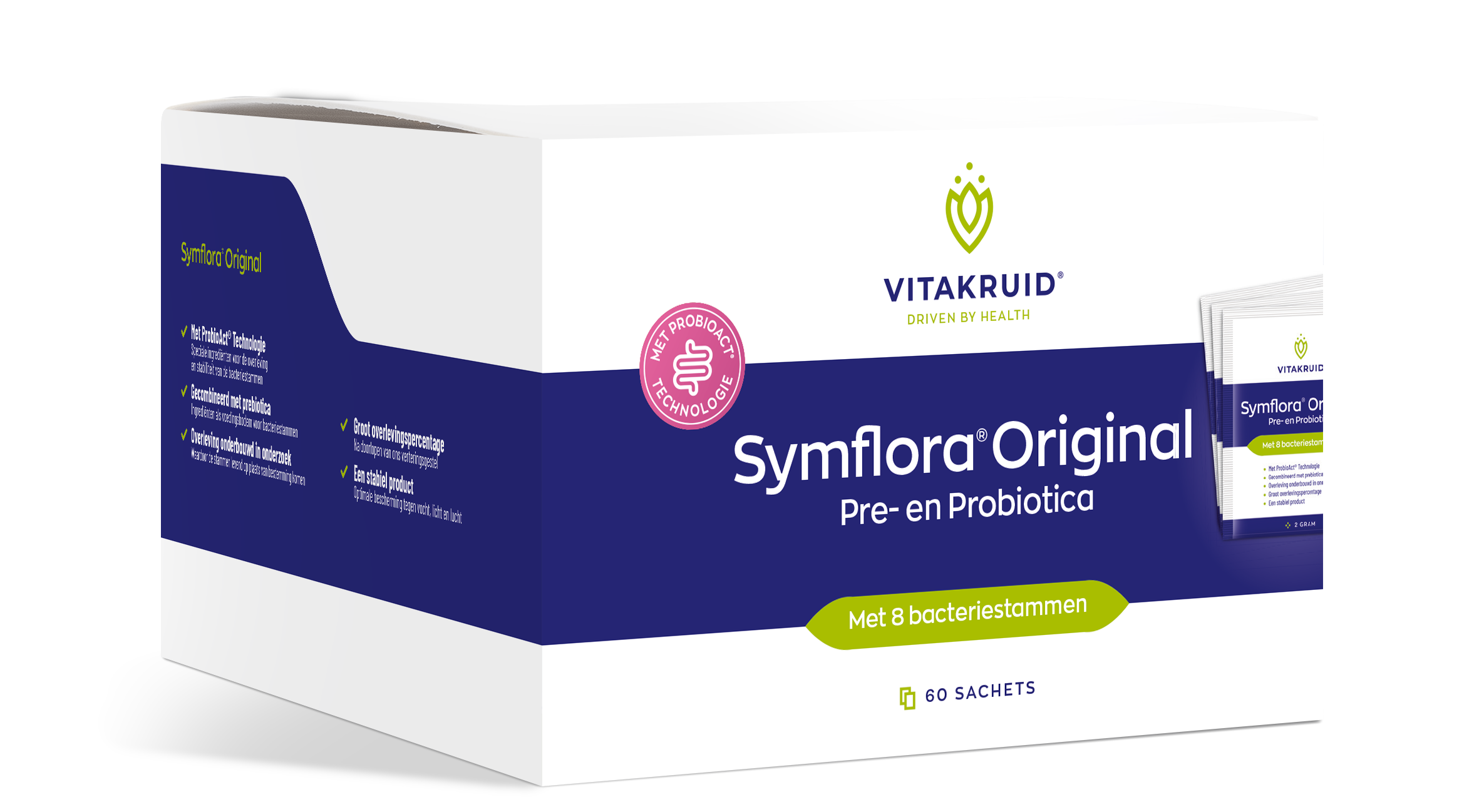 Vitakruid Symflora® Original Pre- En Probiotica 8 Stammen (60 Zakjes)