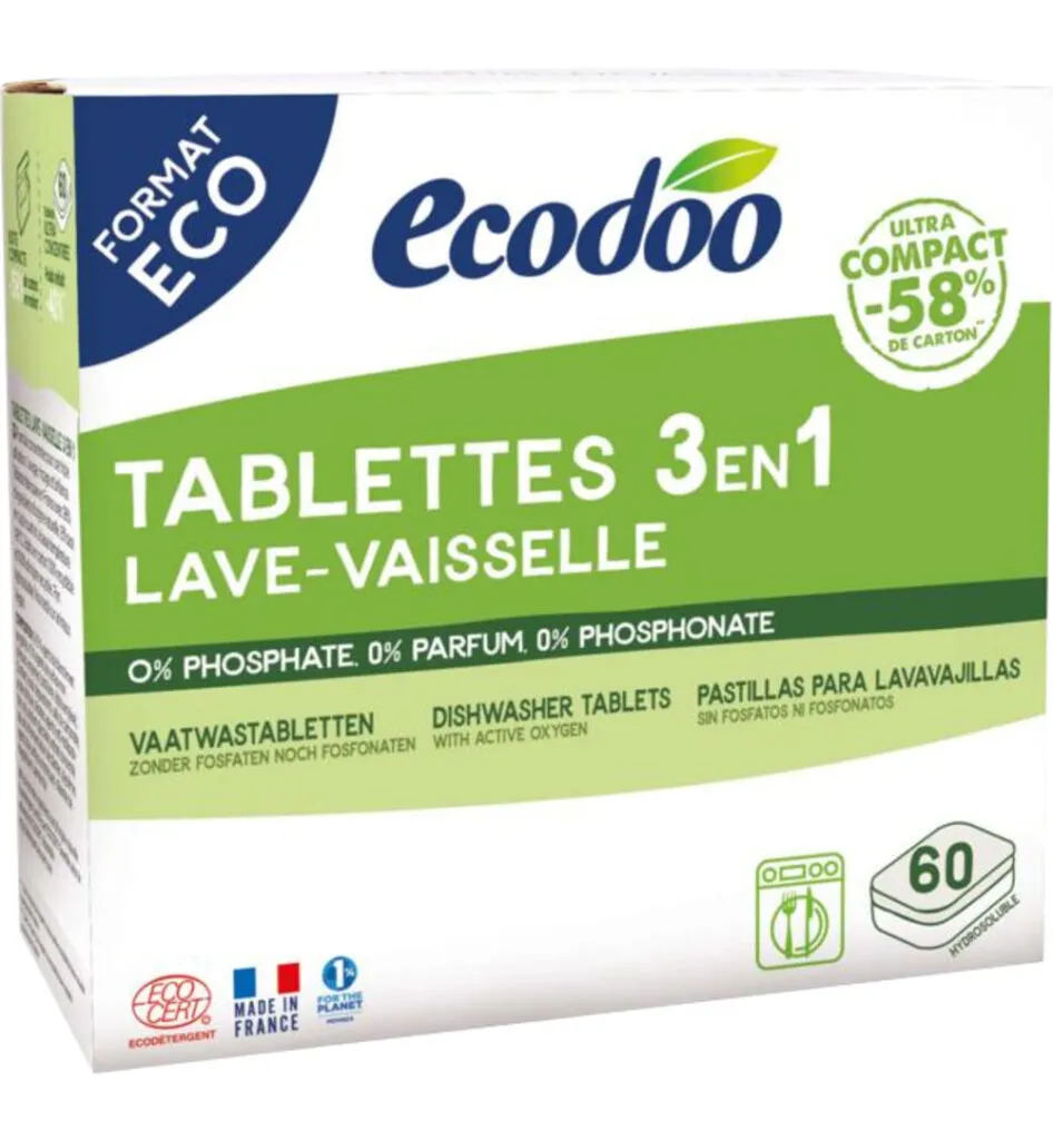 Ecodoo Vaatwastabletten 3-In-1 Geconcentreerd Xl Bio (60 stuks)