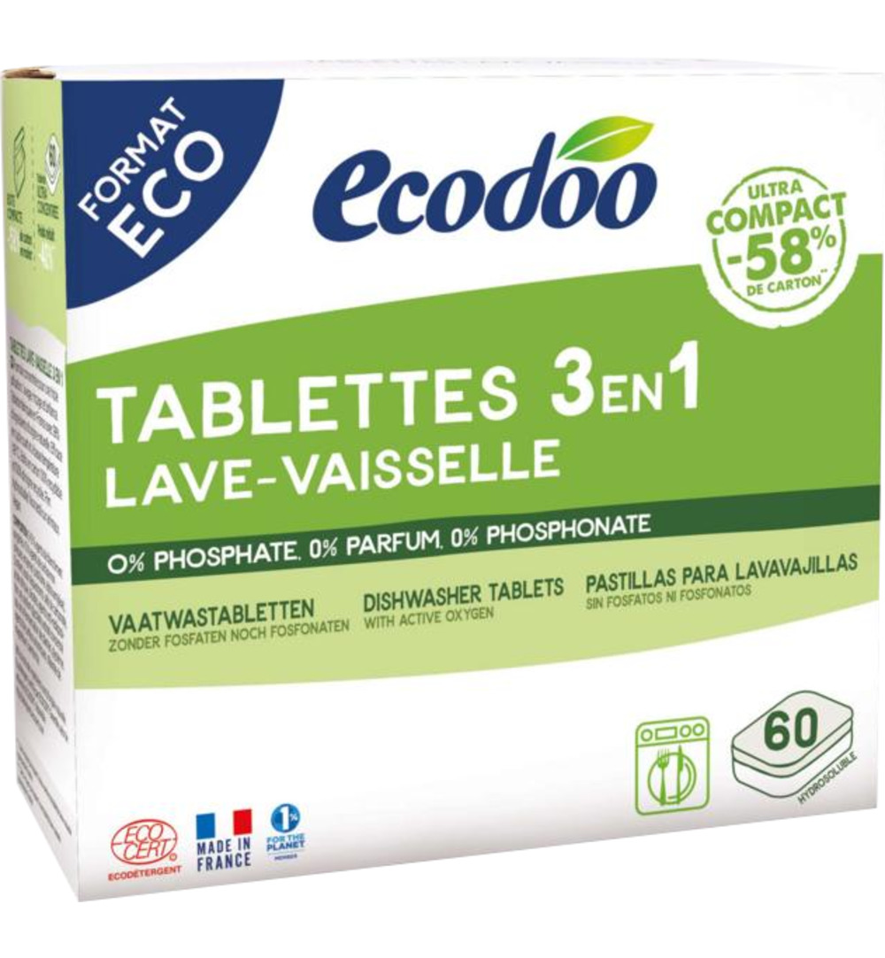 Ecodoo Vaatwastabletten 3-In-1 Geconcentreerd Xl Bio (60 stuks)