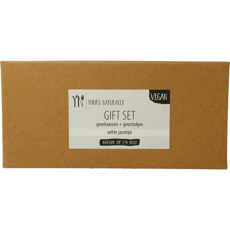 Yours Naturally Gift Set 2 Geurkaars&1X Geursto Kjes Witte Jasmijn (1 set)