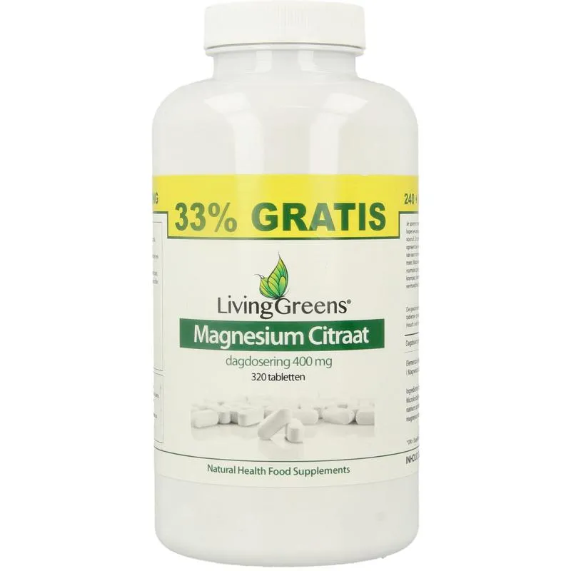 LivingGreens Magnesium citraat 400mg voorde elverpakking (320 tabletten)
