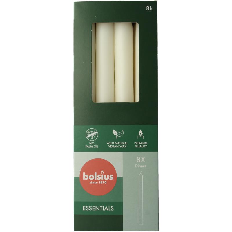 Bolsius Dinerkaarsen 230/20 cloudy whi te (8 stuks)