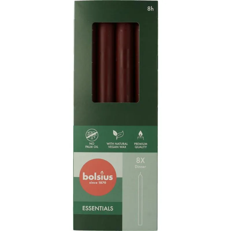 Bolsius Dinerkaarsen 230/20 velvet red (8 stuks)