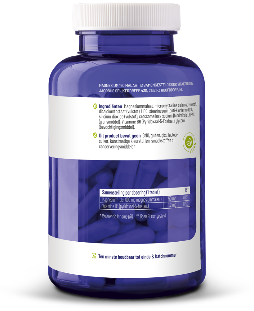 Vitakruid Magnesium 150 Malaat Met Vitamine B6 (P-5-P) (180 tabletten) - image 2