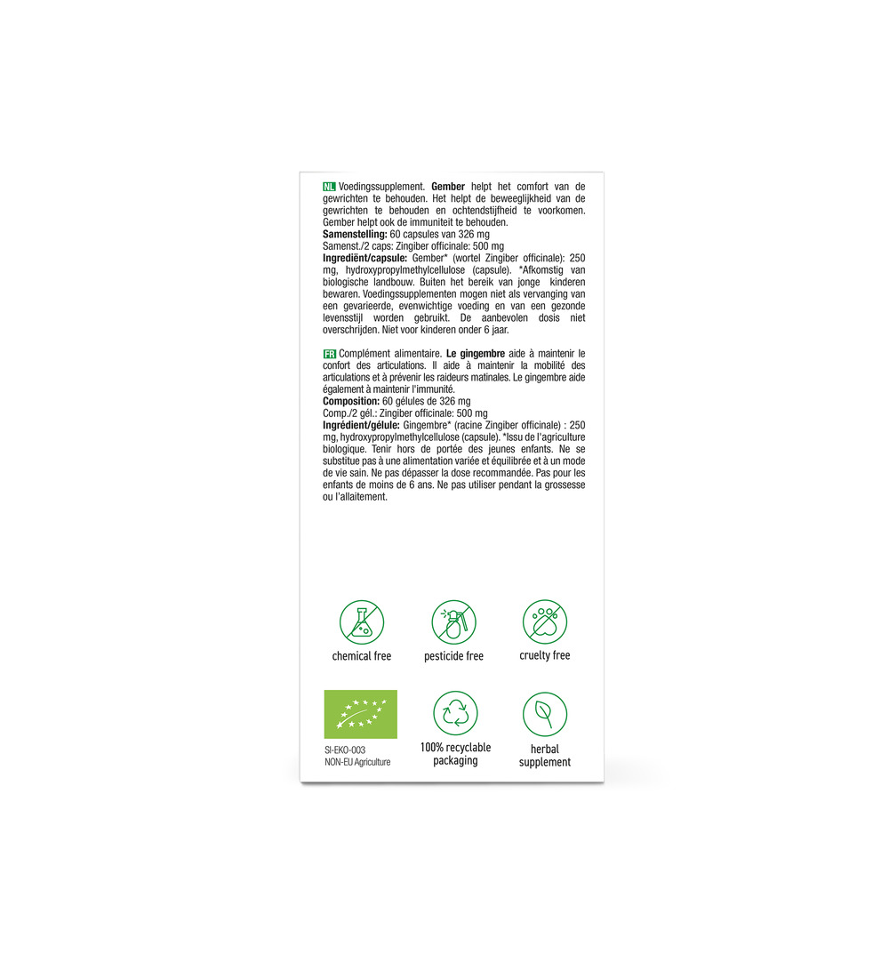 Purasana Gember 250 mg BIO (60 vega capsules) - image 2