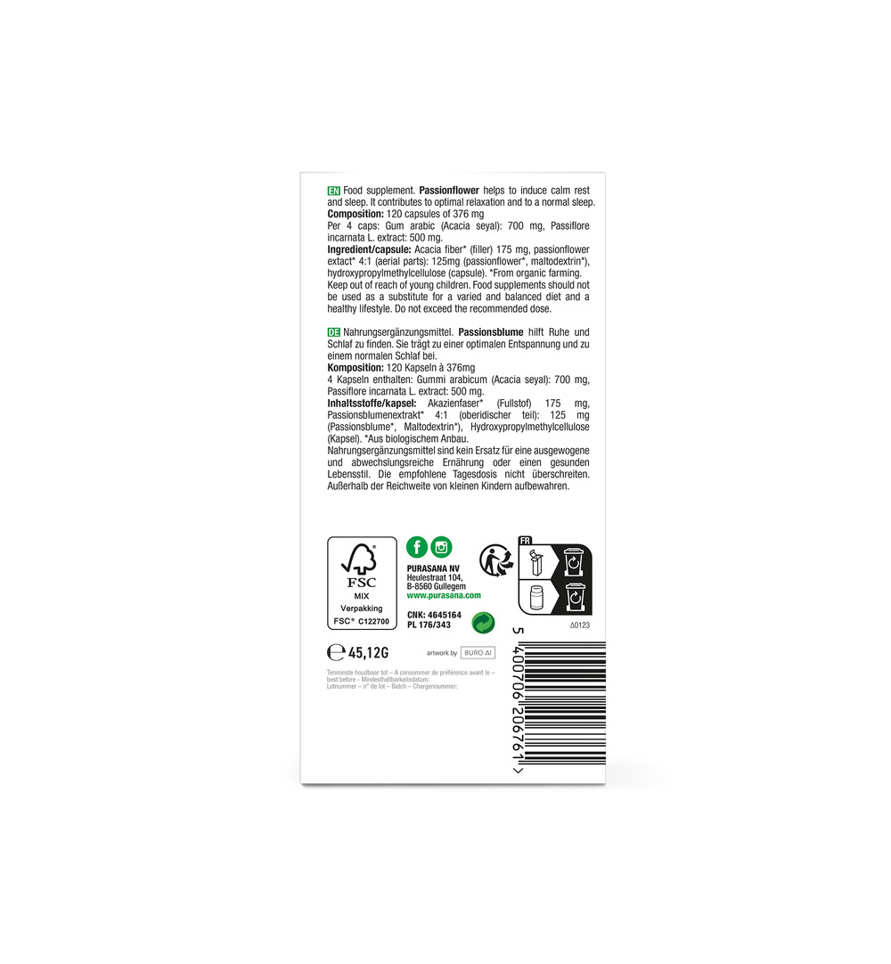 Purasana Passiebloem capsules 125 mg 120 (120 vega capsules) - image 3