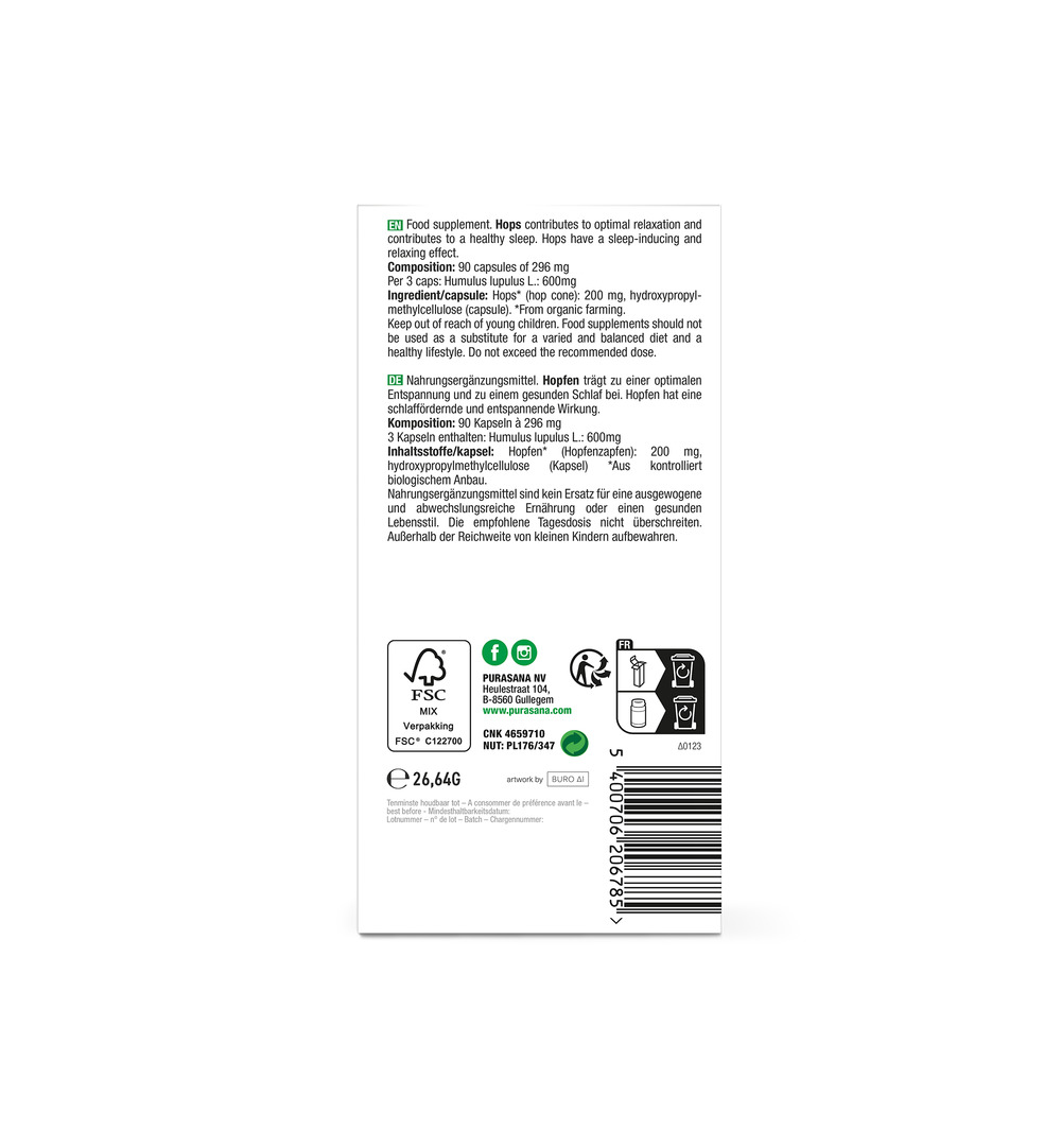 Purasana Hop 200 Mg Bio (90 vega capsules) - image 3