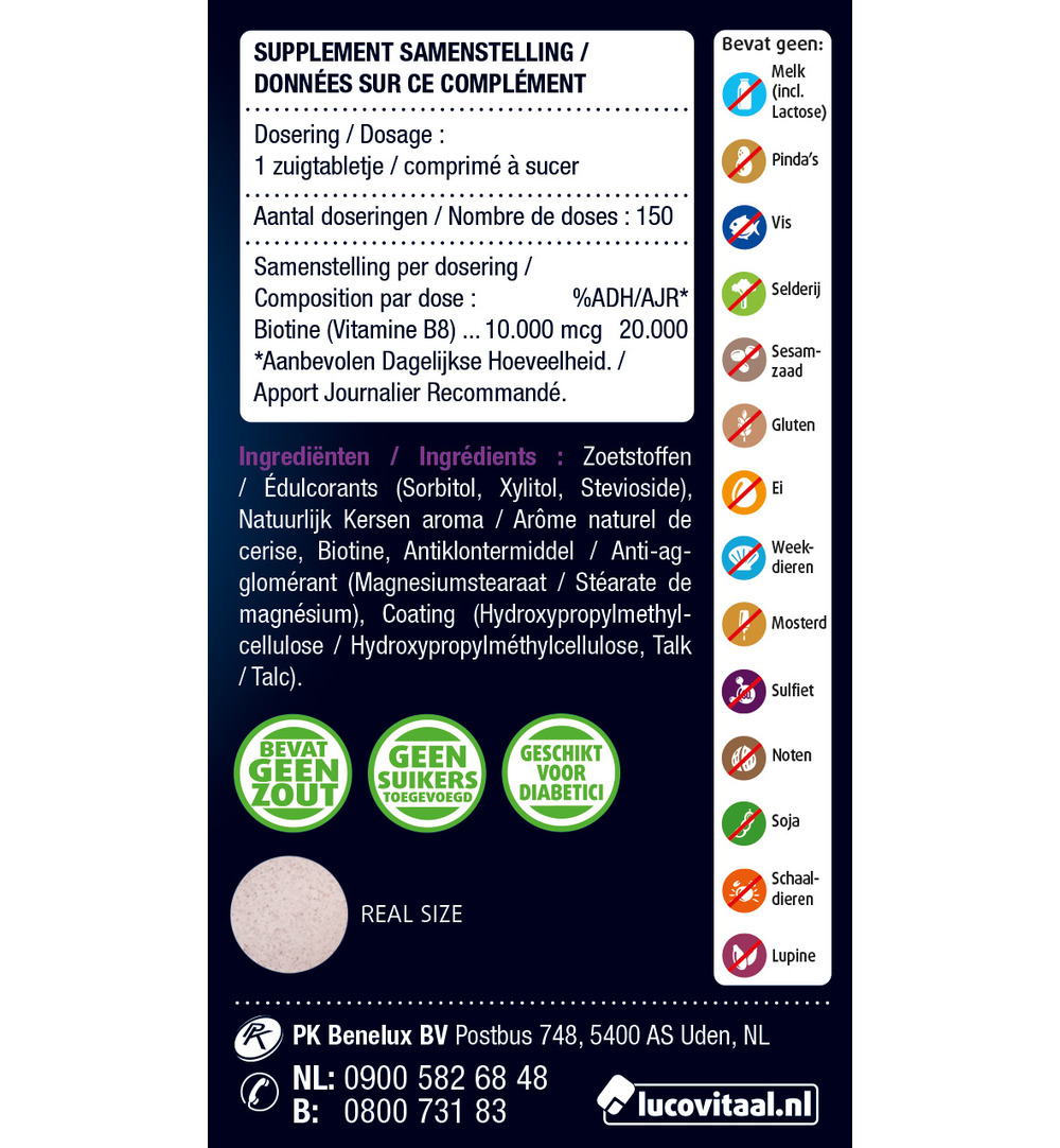 Lucovitaal Biotine 10.000mcg Forte (150 zuigtabletten)
