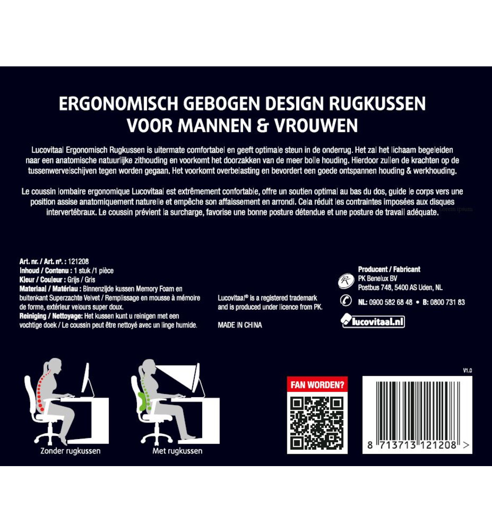 Lucovitaal Ergonomische Rugkussen (1 stuk)