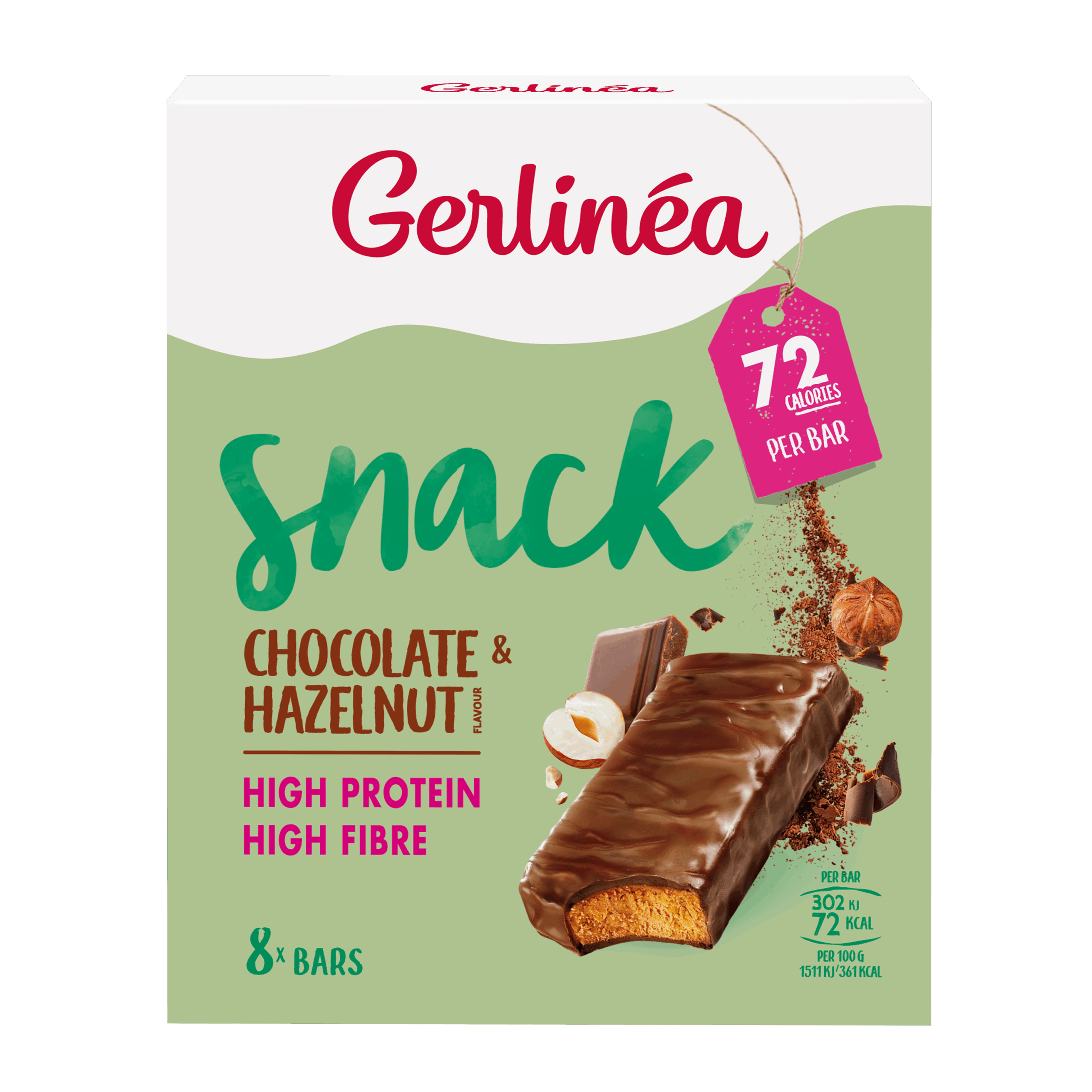 Gerlinéa Snackrepen Chocolade & Hazelnoot Smaak (8 X 20 gr)